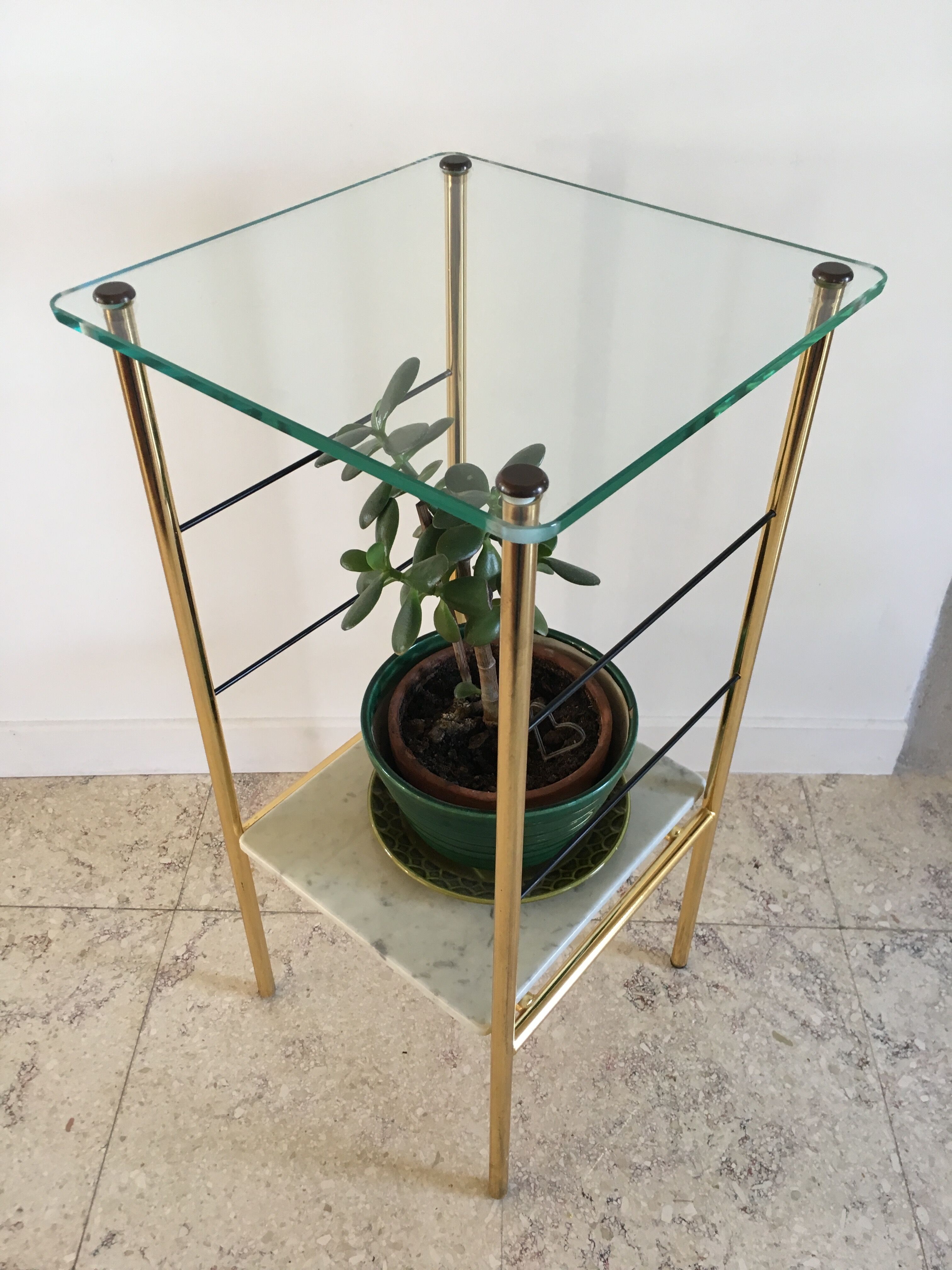 Table de chevet desserte verre et marbre des années 60