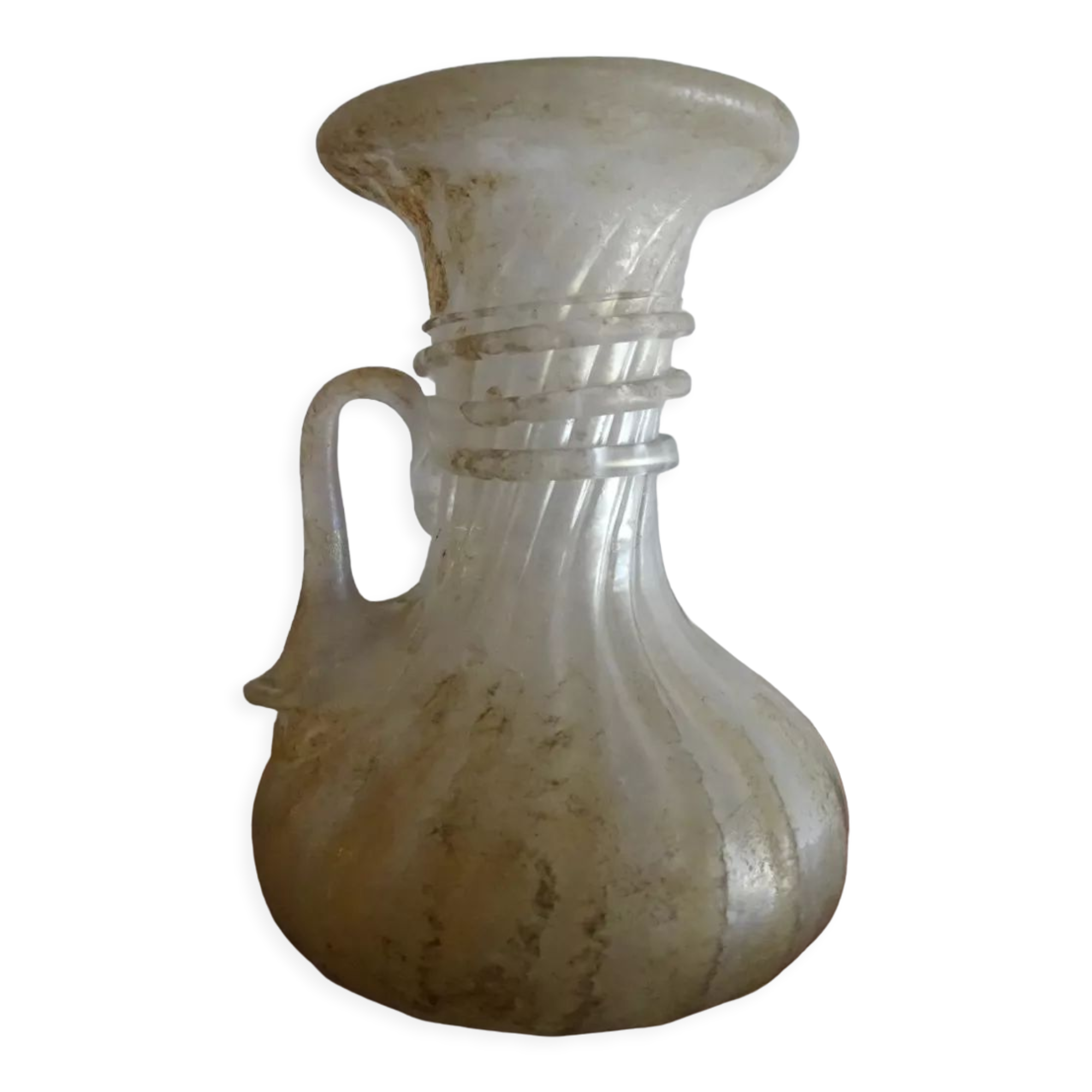 Vase with miniature handle Scavo Seguso Vetri d'Arte iridescent glass Murano 1950