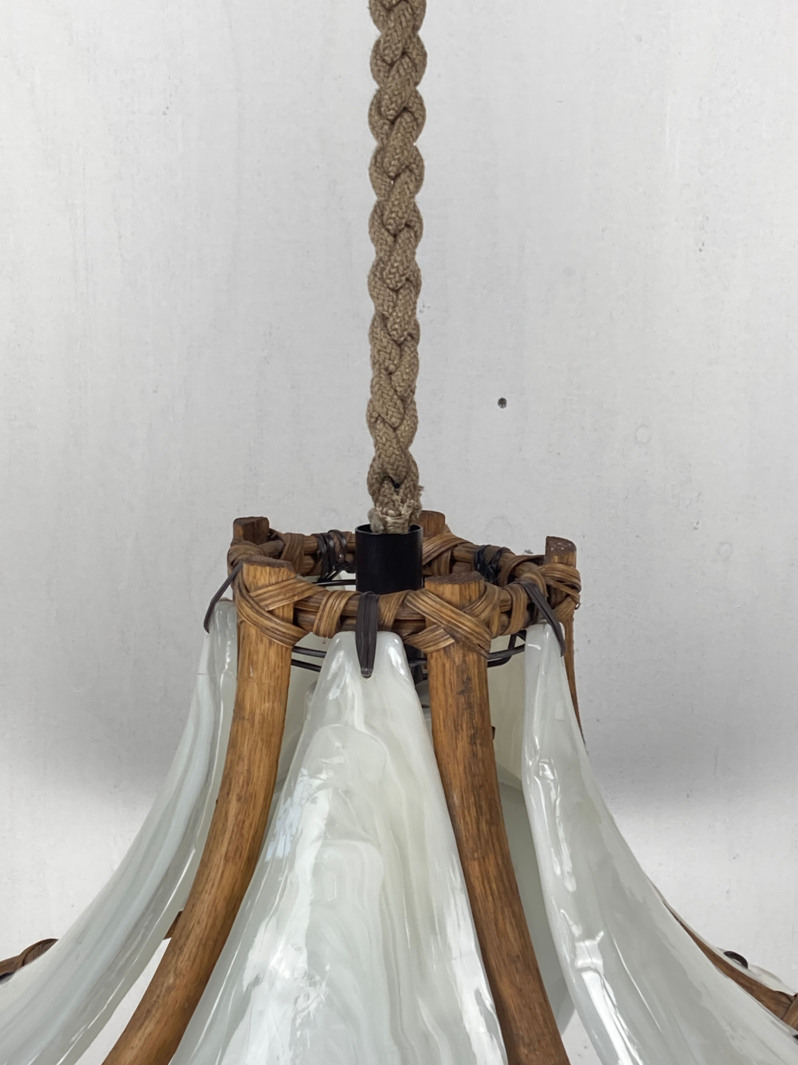 Bamboo acrylic and opaline hanging pendant, 1970,  58cm