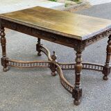 Napoleon III desk with carved spinning top legs in solid wood, 19th century
