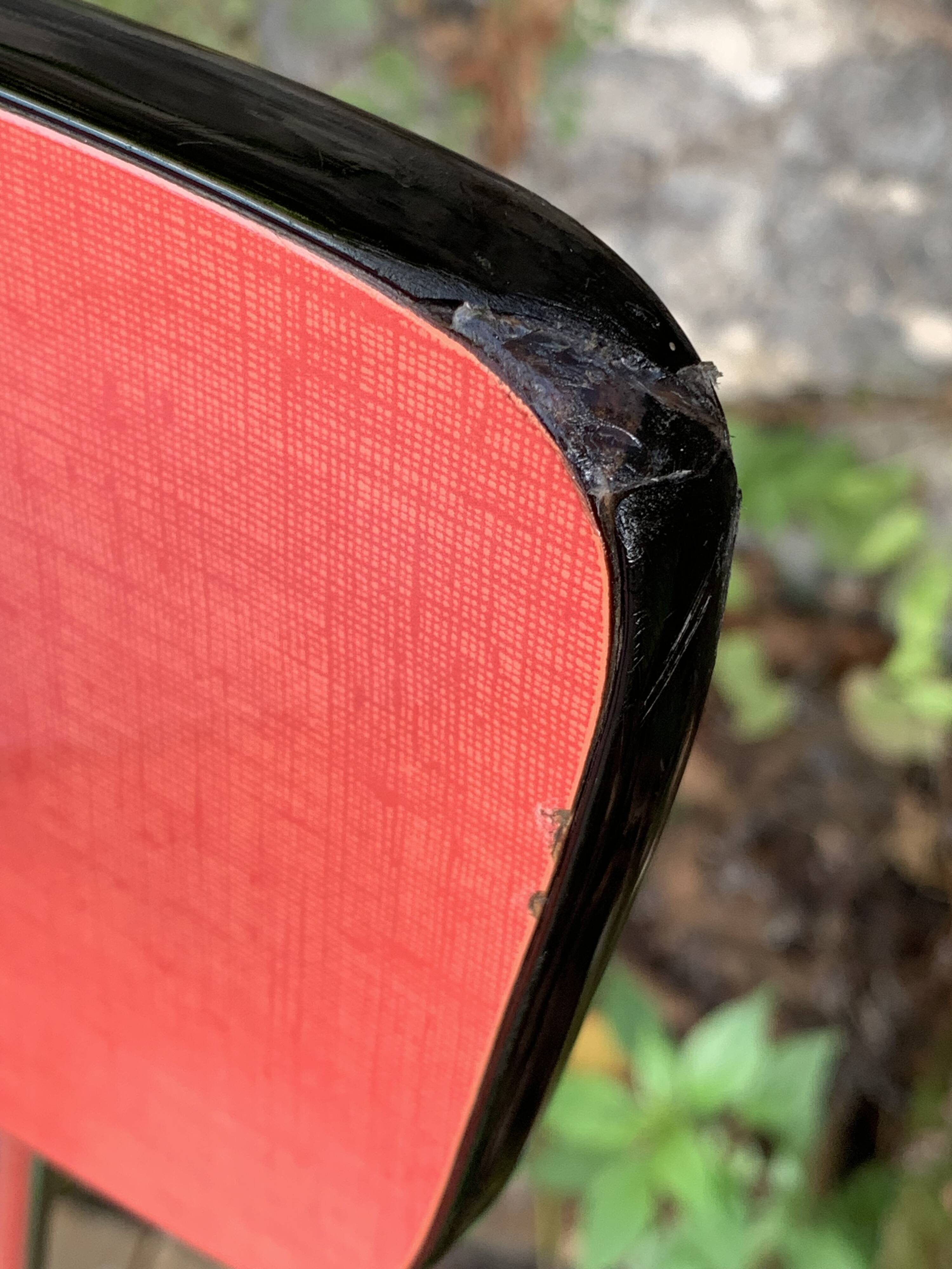 4 red Formica chairs with Eiffel legs, 1950s