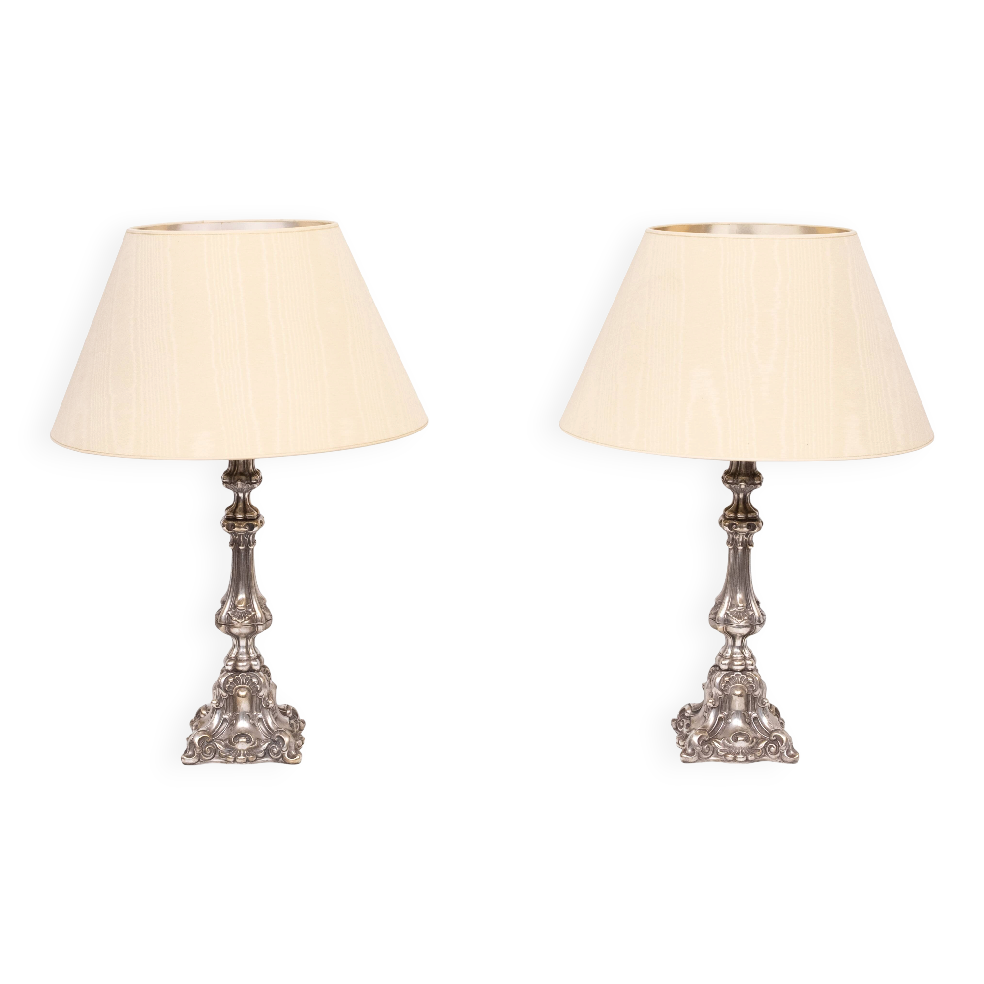Stunning set of Rococo Silver Plated table lamps 1920s