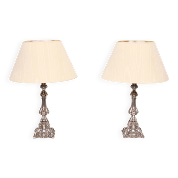 Stunning set of Rococo Silver Plated table lamps 1920s