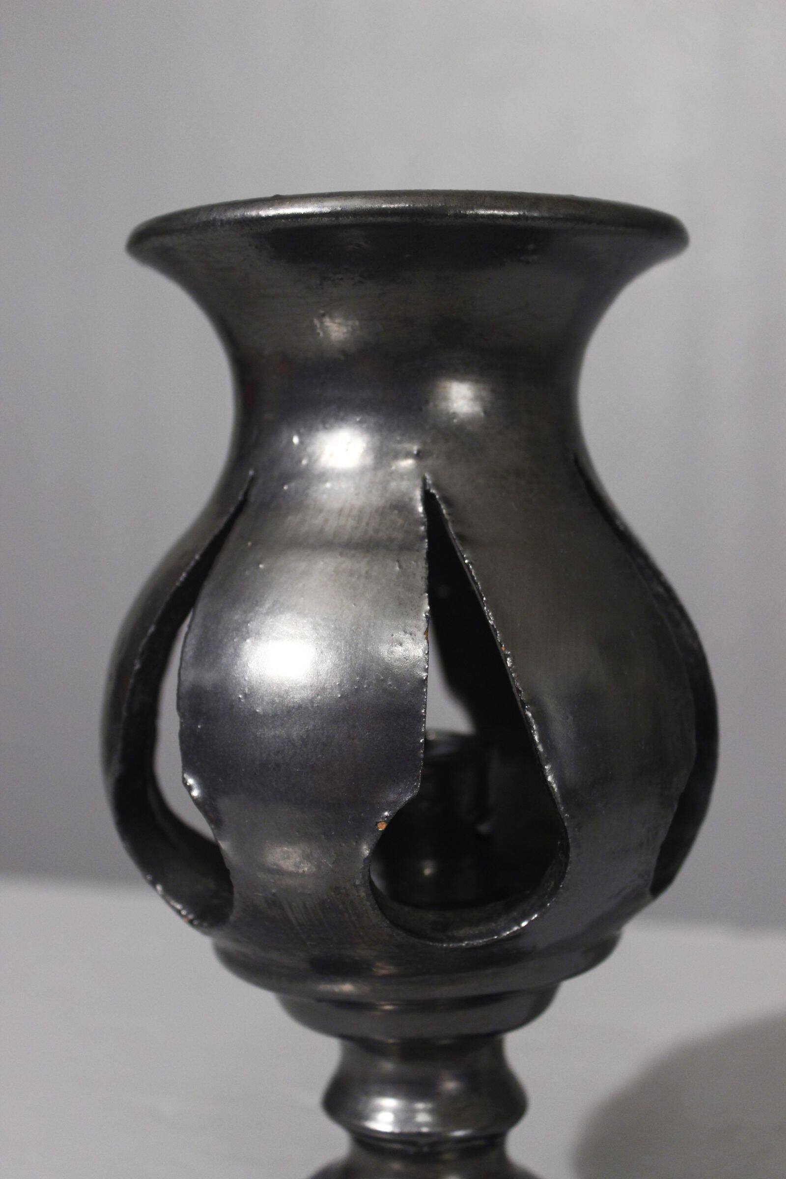 Jean Marais in Vallauris Black glazed candle holder 1970s