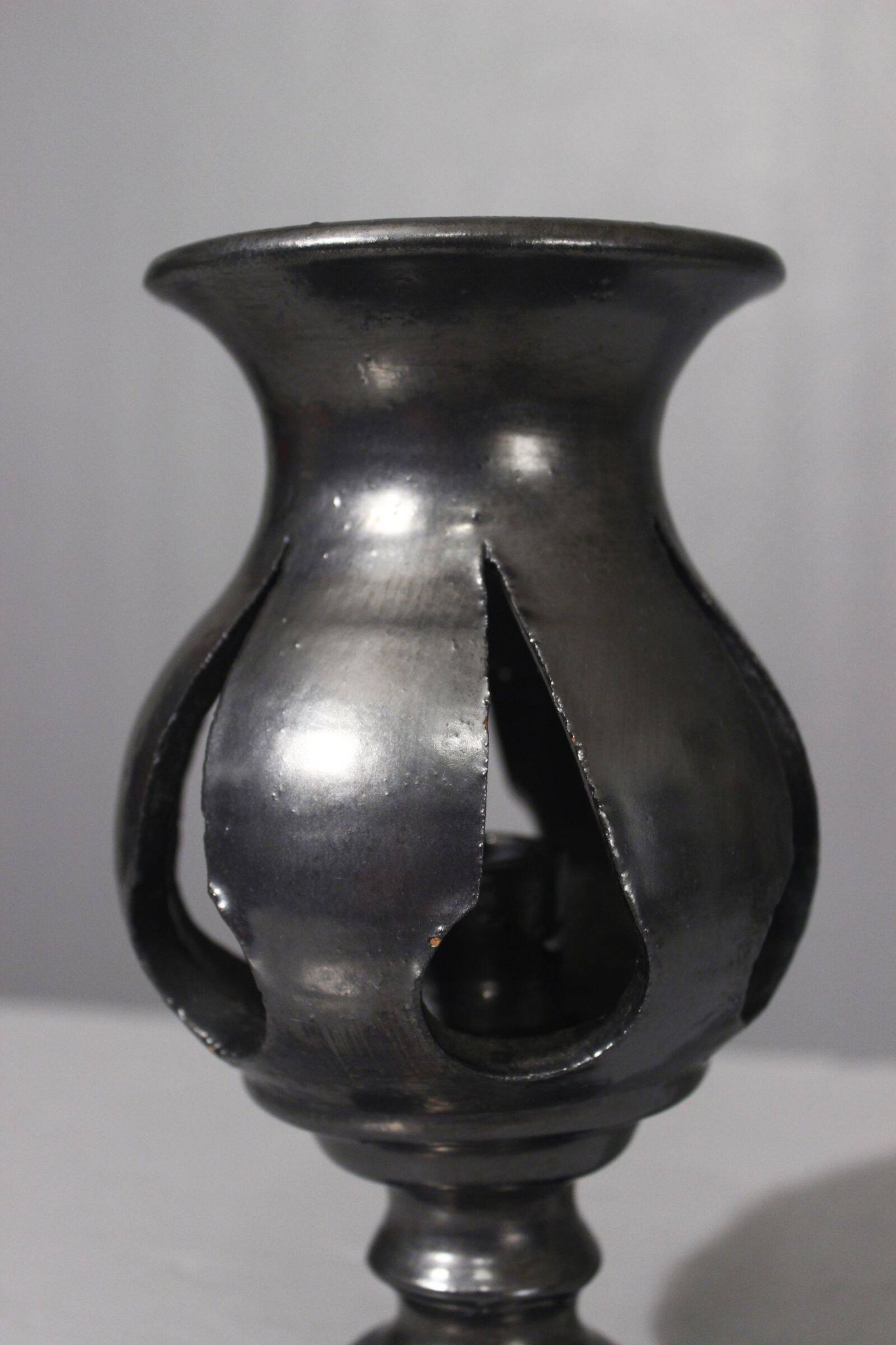 Jean Marais in Vallauris Black glazed candle holder 1970s