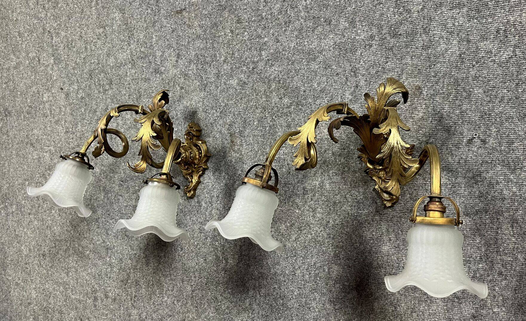 Pair of Napoleon III period wall lights in gilded bronze circa 1880