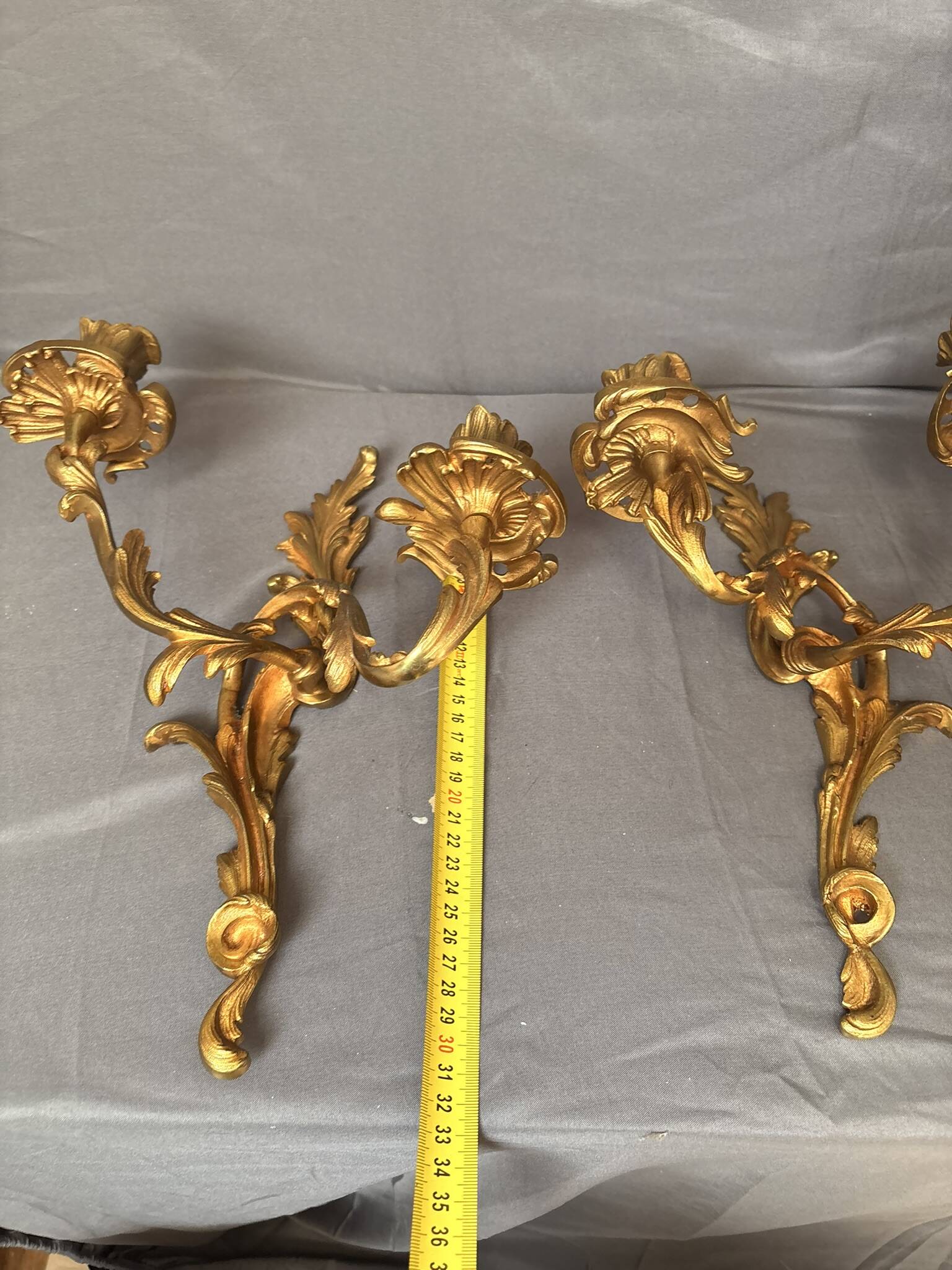 Antique Pair of Wall Sconces Candle Holders Louis XV Rococo Gilt Bronze