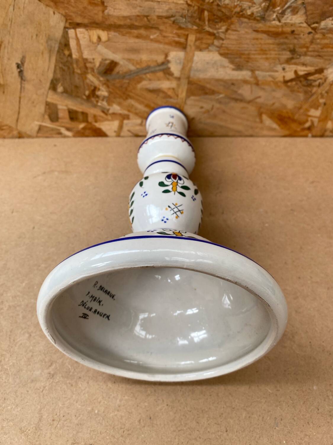 Old candle holder r. delarue rouen decor white ceramic painted vintage