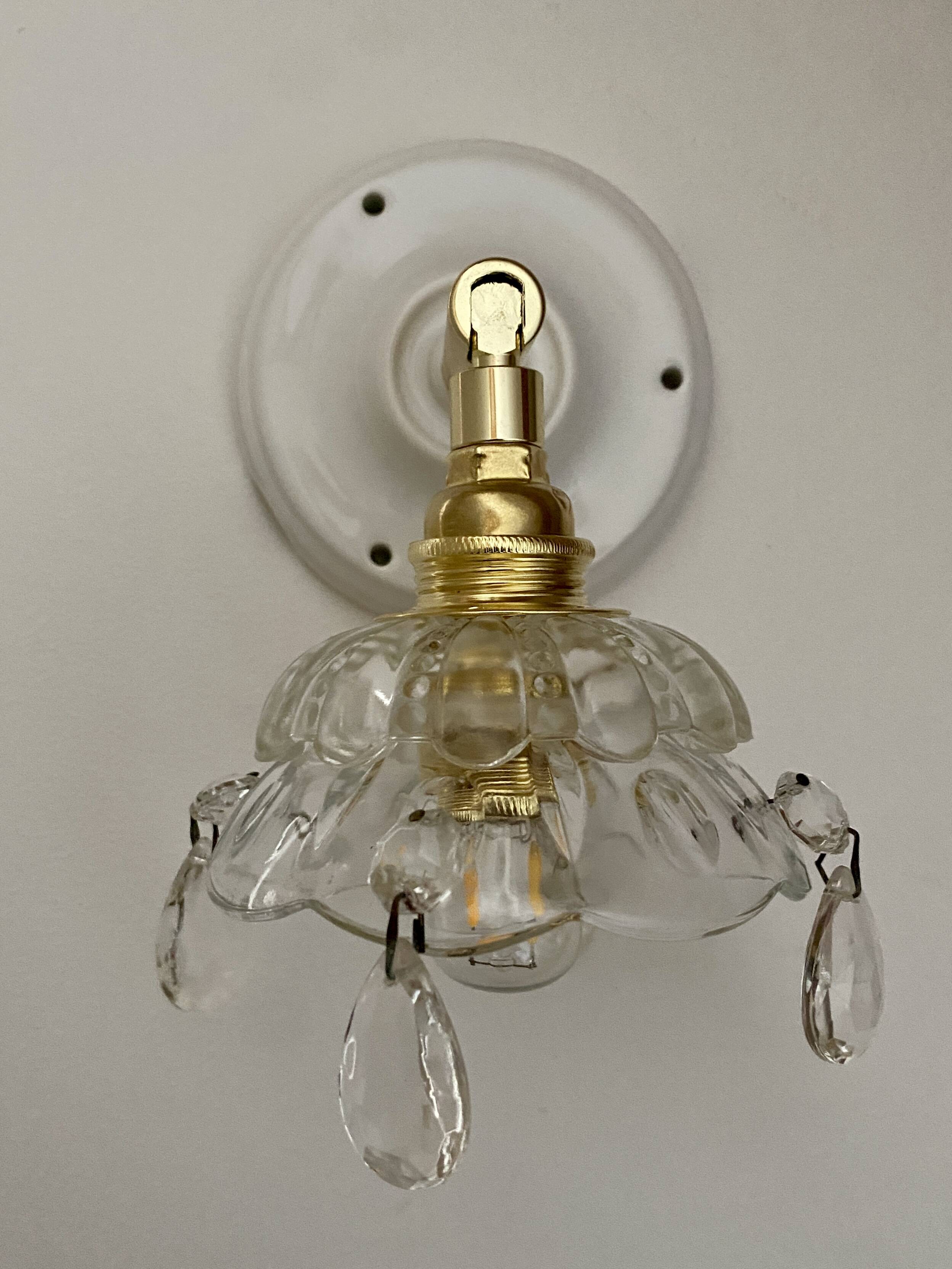Vintage glass lampshade wall lamp with antique tassels