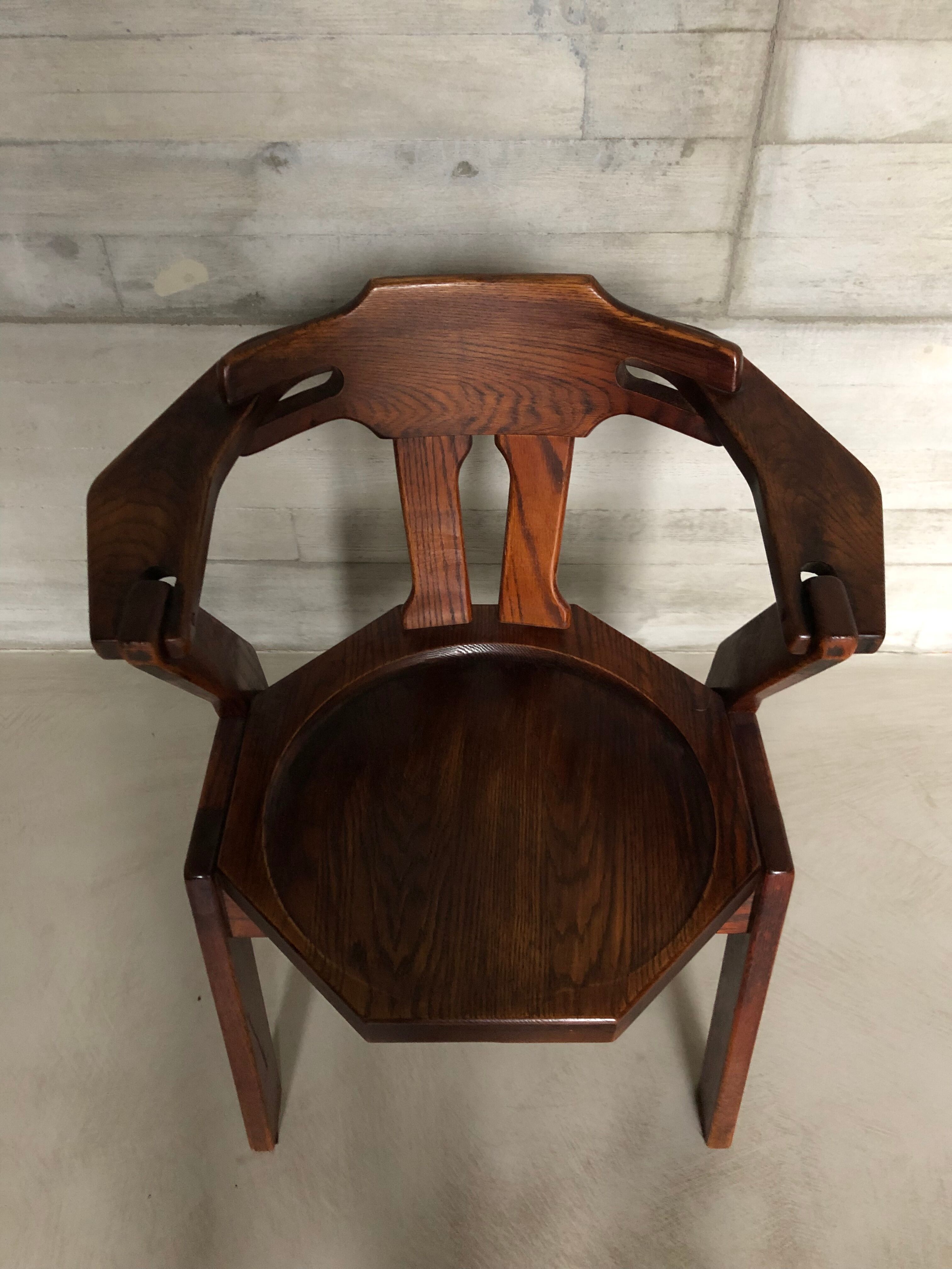 Set of 4 brutalist dutch oak chairs