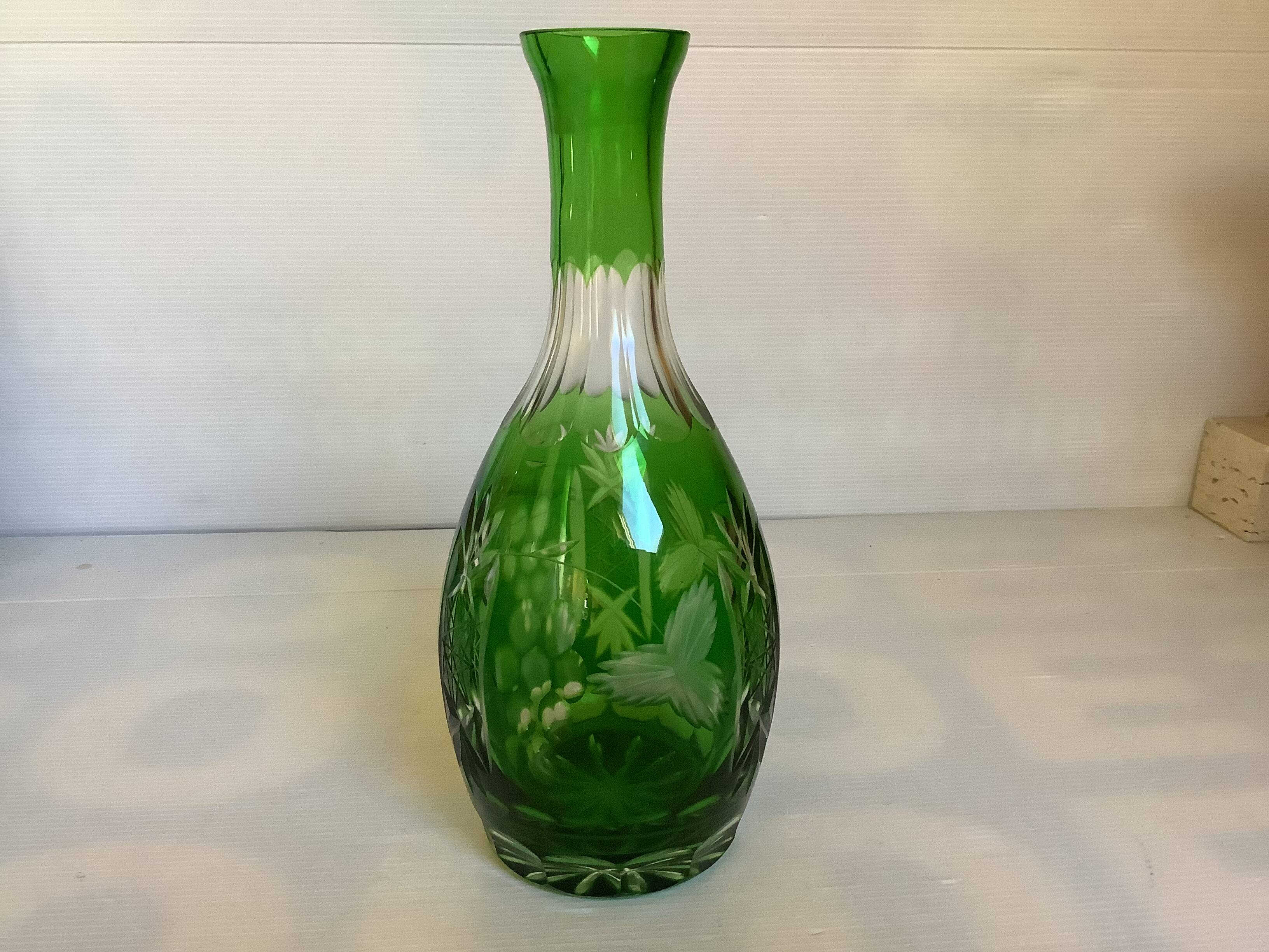Green cut crystal bottle