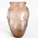Pair of Art Deco pink moulded glass vases