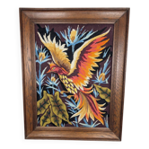 Canevas brodé oiseau de feu encadré