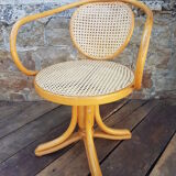 Fauteuil de bureau bois courbé et rotin