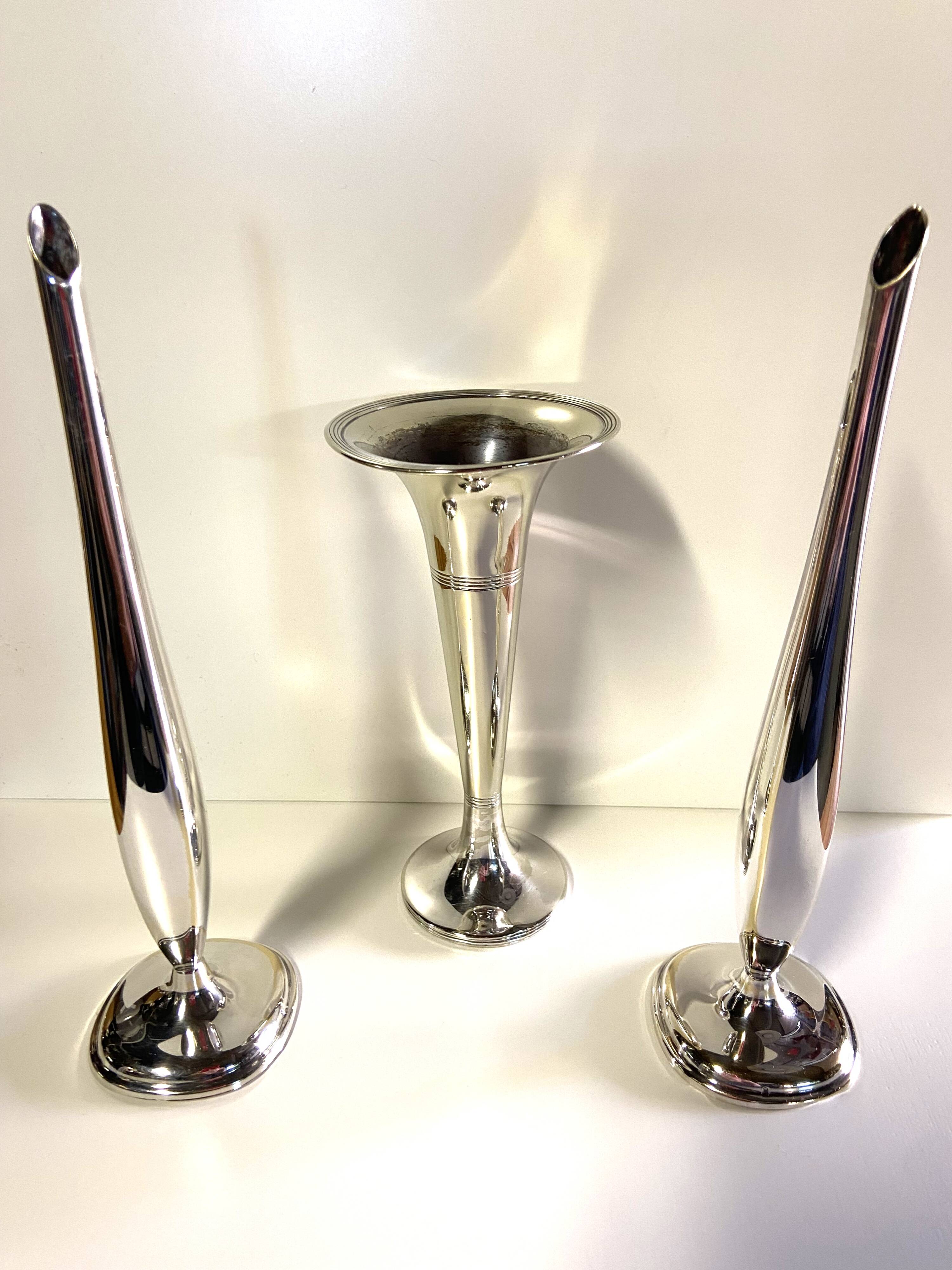 Lots of Small Antique Soliflore Vases Brass & Silver-Plated Bronze WMF Art Dec