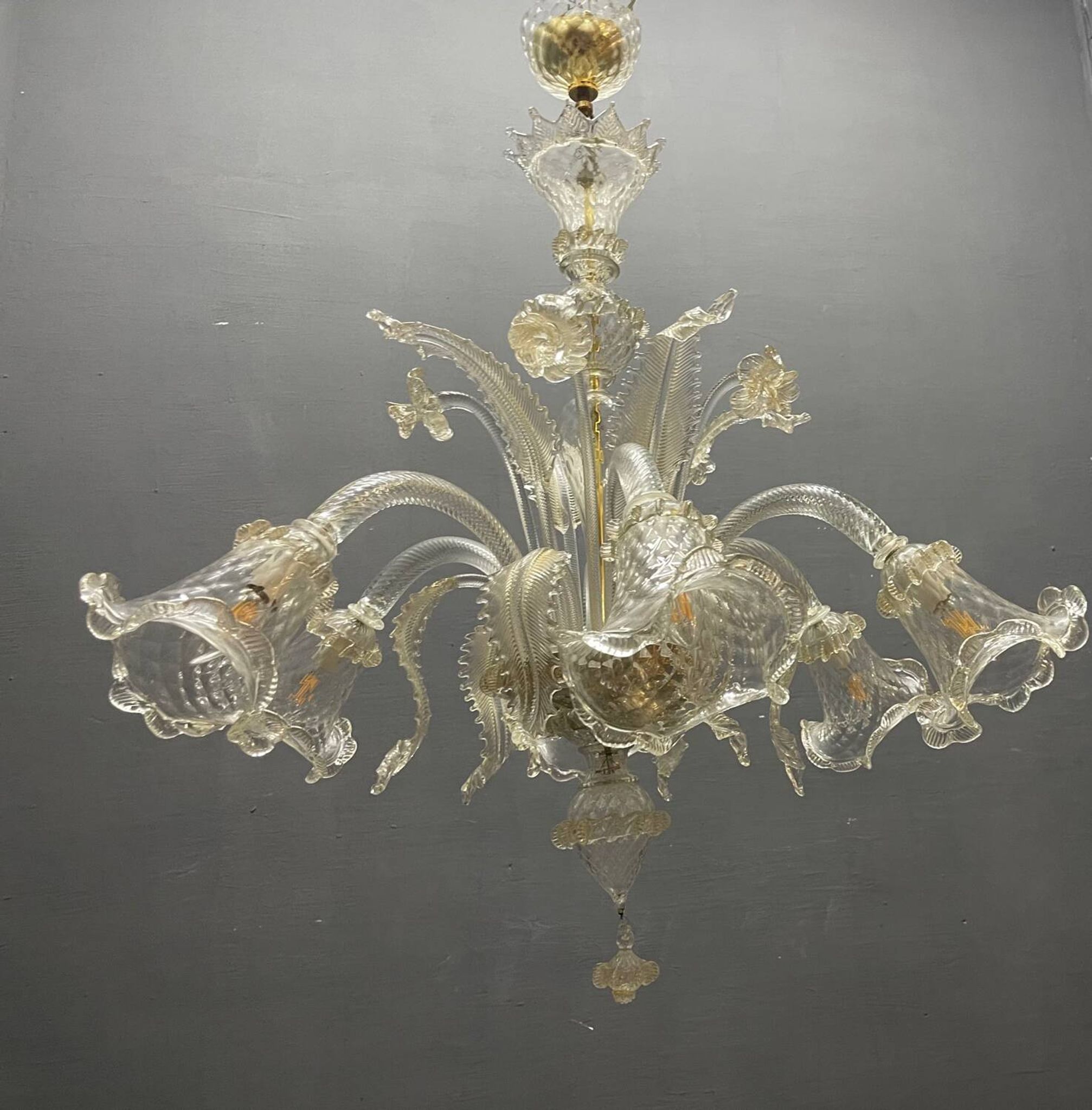 Large Venetian Murano Glass Chandeliers Set of 2