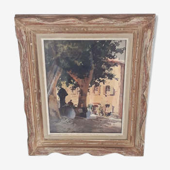 Gouache painting on cardboard signed a.Bernier - Framed under glass - 1970-80