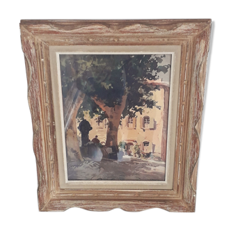 Gouache painting on cardboard signed a.Bernier - Framed under glass - 1970-80