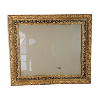 Old frame circa 1900, wood - gilded stucco with leaf - black laqué 53x45 cm leaf 42.5x35 cm SB