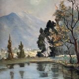 HST painting from the early 20th century "La Sorgue" (Aveyron) signed Chevalier + frame