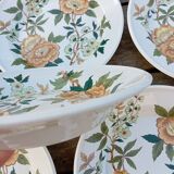 6 soup plates with orange and green flowers, Sologne porcelain, vintage