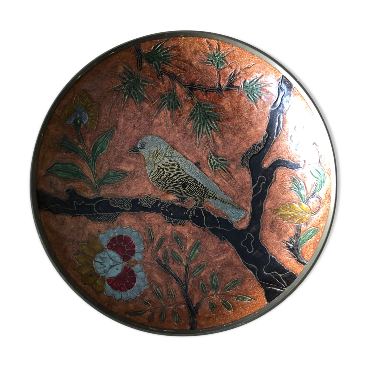 Brass catchall, bird decoration