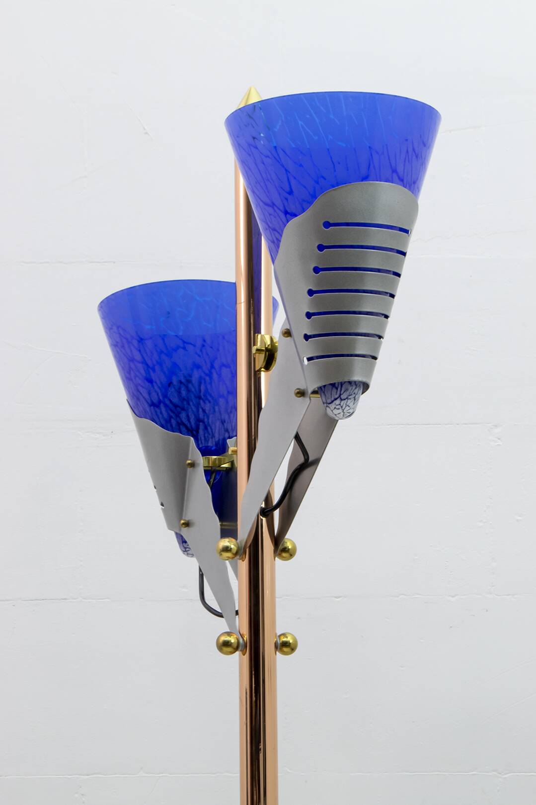 Relco Milano Modernist Italian Murano Glass and Brass Floor Lamp, 1980s