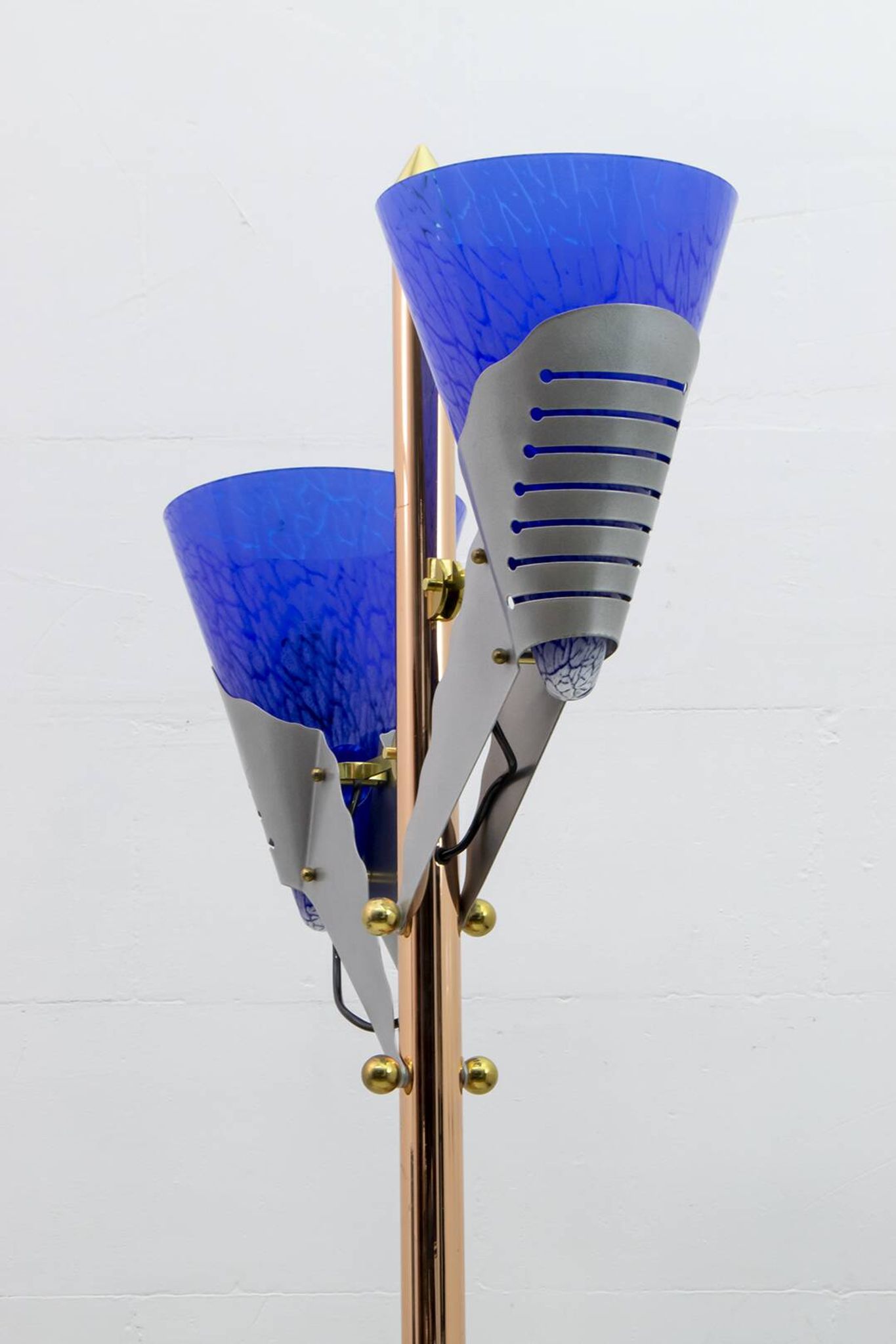 Relco Milano Modernist Italian Murano Glass and Brass Floor Lamp, 1980s