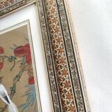 Ornithological painting, marquetry frame