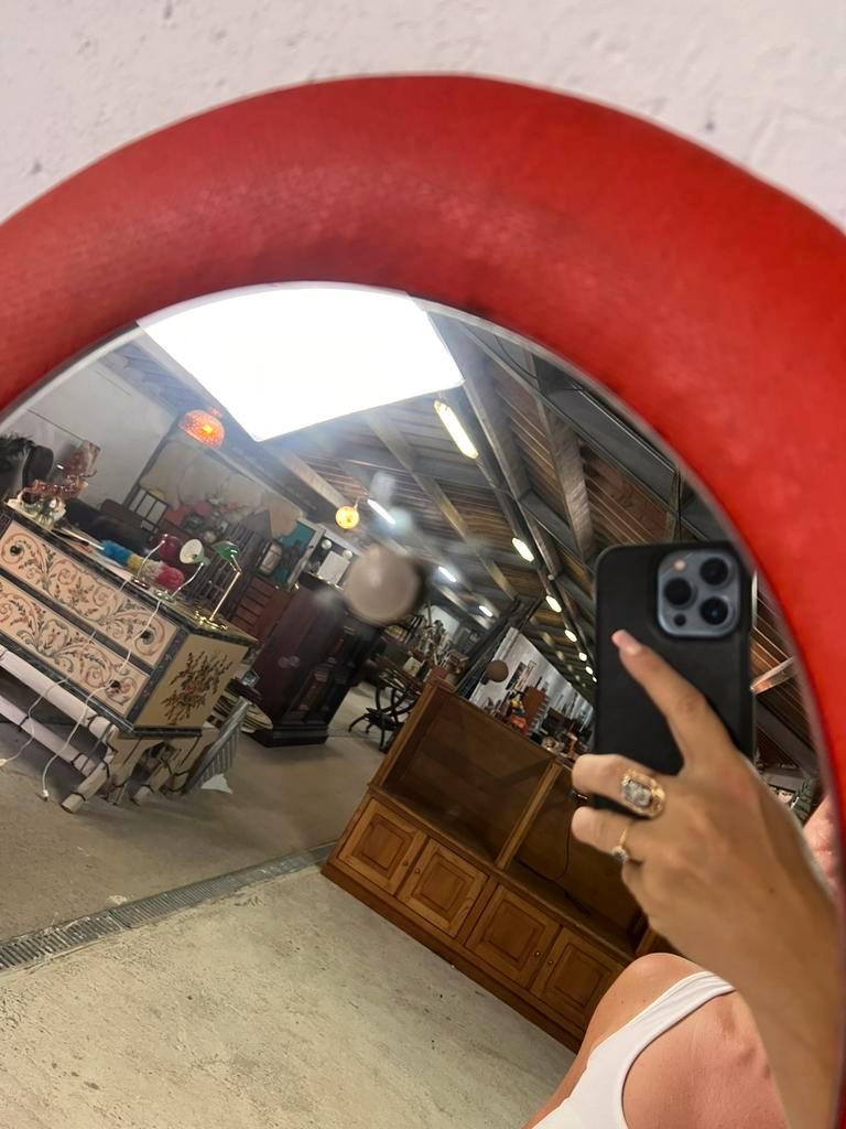 Vintage oval orange mirror seventies 46 X 80 cm