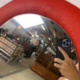 Vintage oval orange mirror seventies 46 X 80 cm