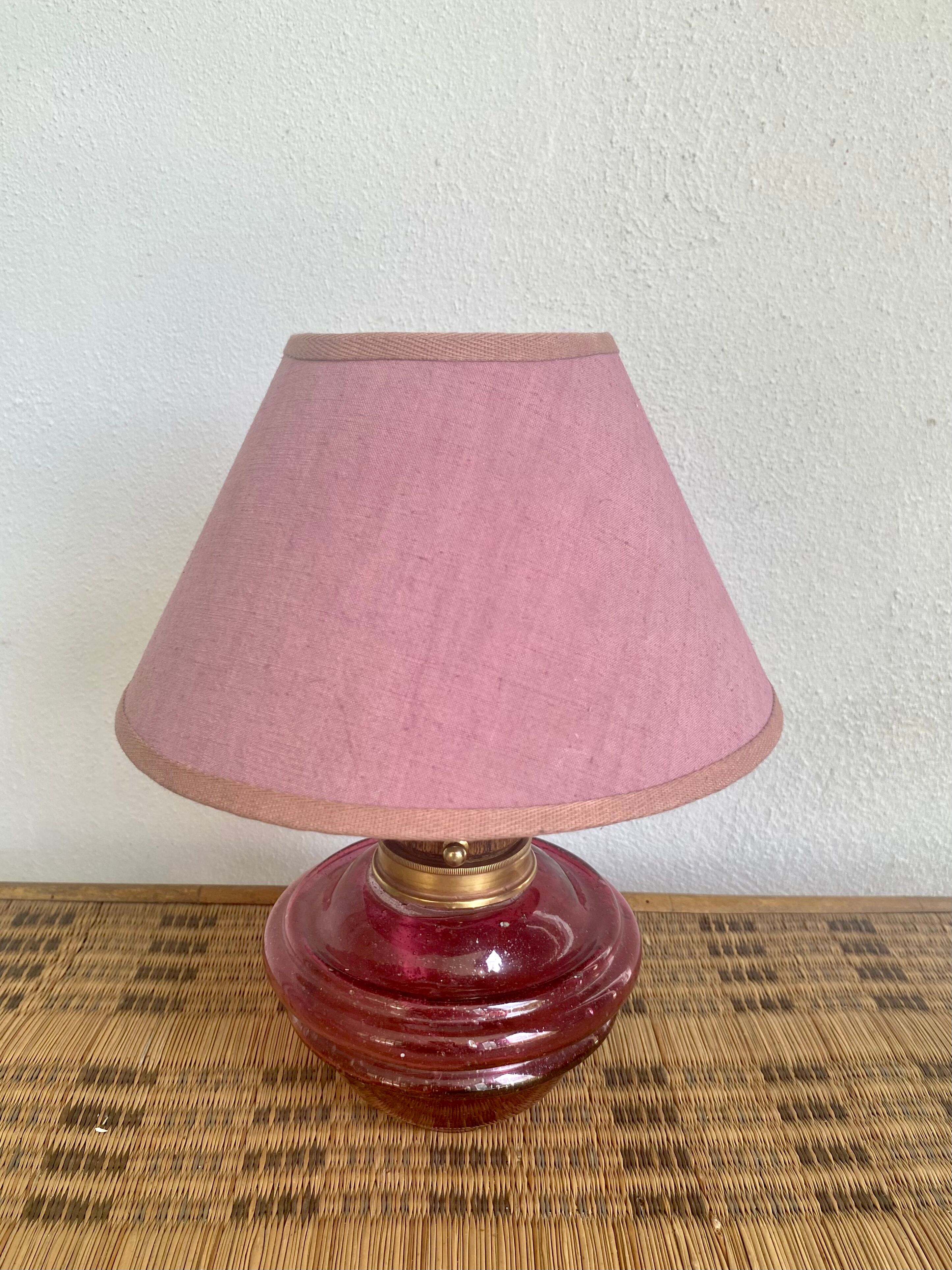 Glass lamp, wood, lampshade, fabric cable 2 m