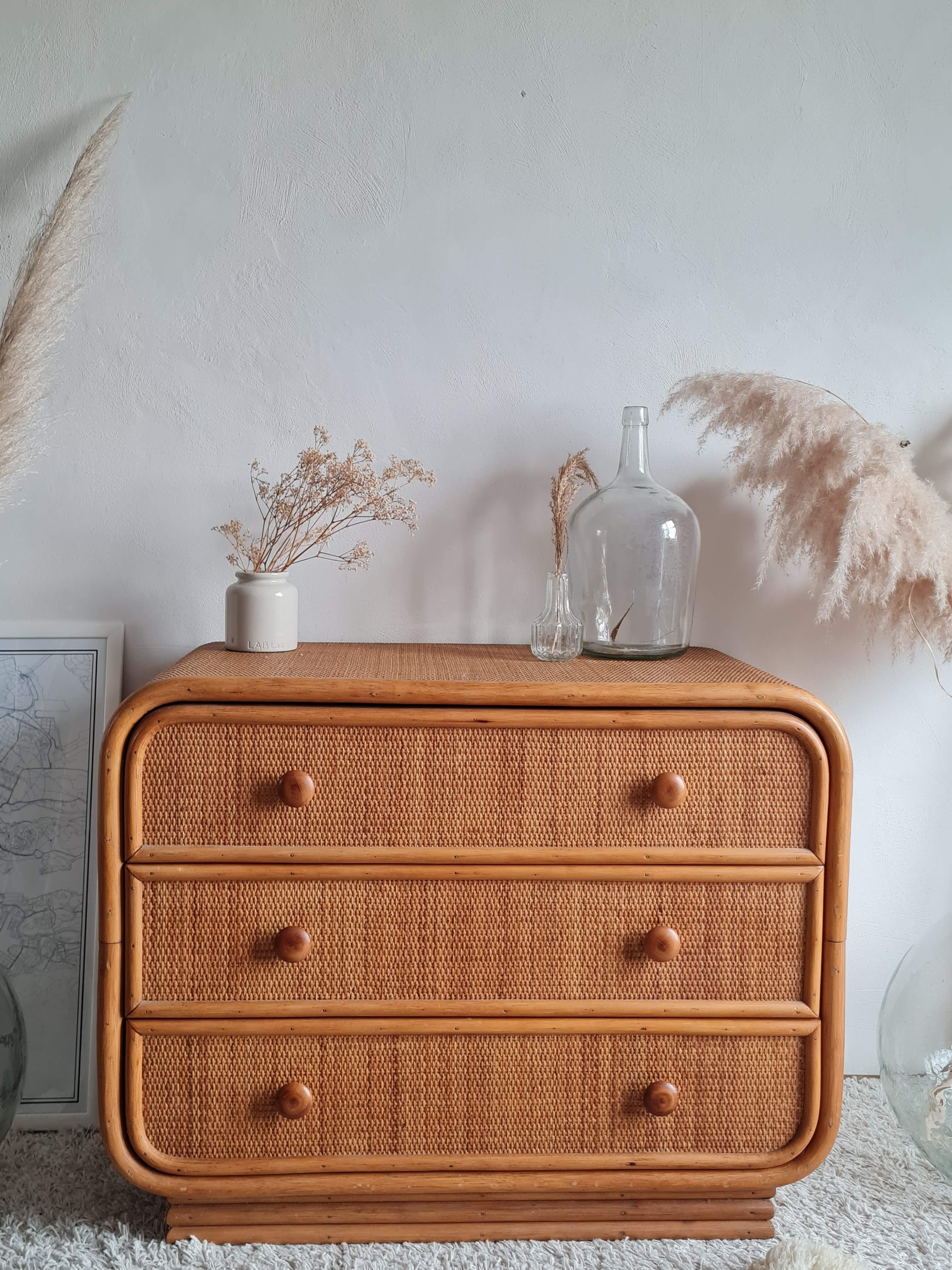 Commode en rotin vintage années 60