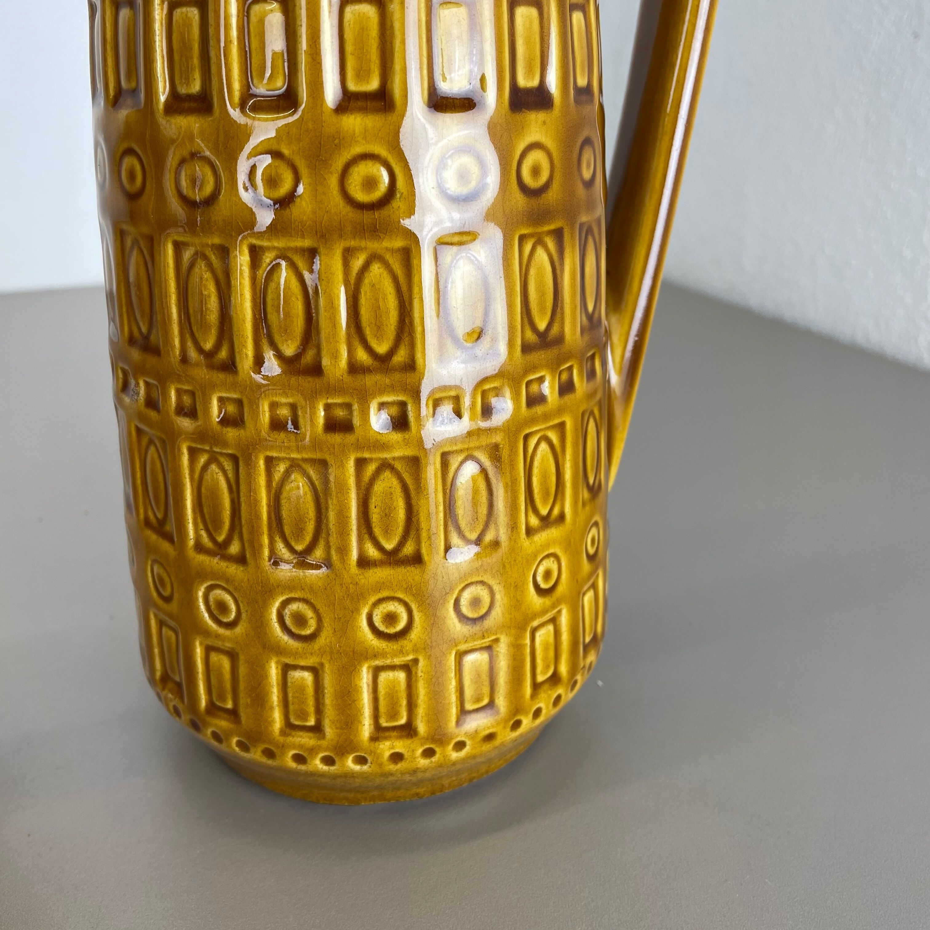 Set of Two Pottery Fat Lava Vases "ochre pattern" by Scheurich, Germany, 1970s
