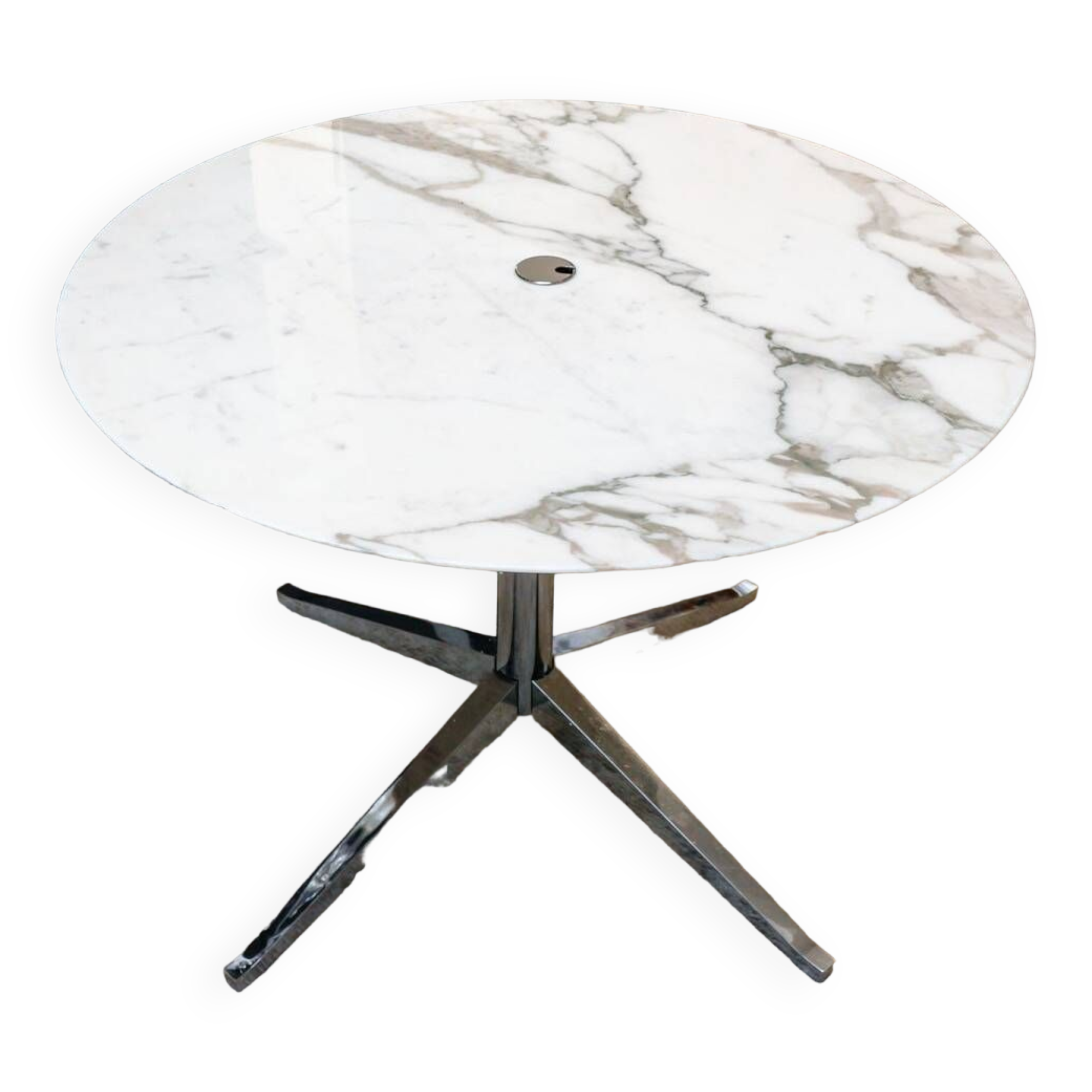 Florence knoll - table plateau rond ,marbre calacatta oro verde ,base chromée