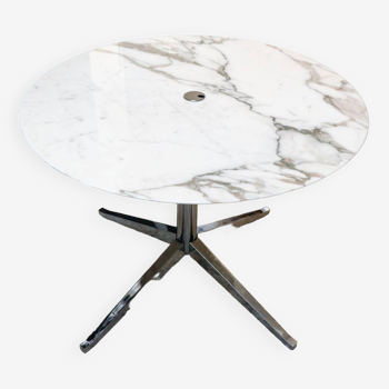 Florence knoll - table plateau rond ,marbre calacatta oro verde ,base chromée