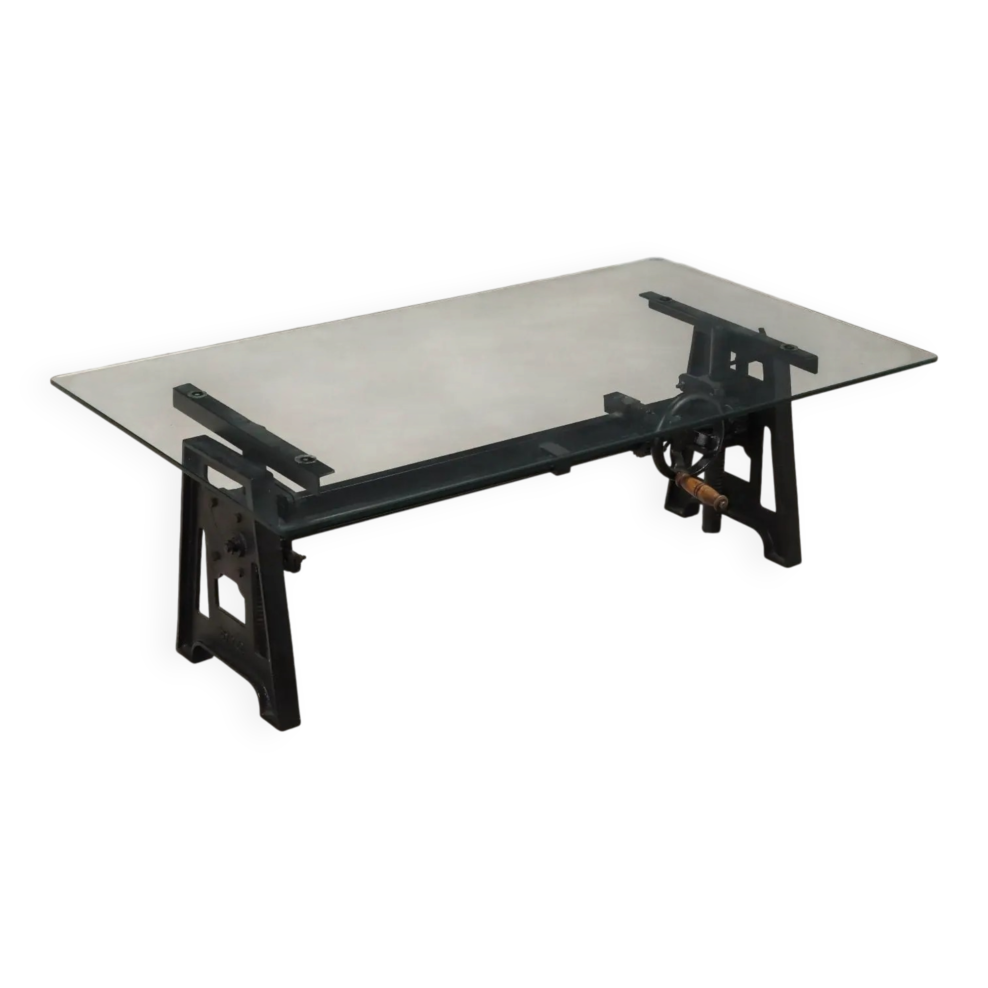 Table basse ancienne réglable en fer et verre, Italie, XXe siècle