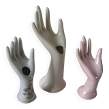 Set of 3 hands n ceramic porcelain ring sizer soliflore deco retro vintage