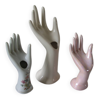 Set of 3 hands n ceramic porcelain ring sizer soliflore deco retro vintage