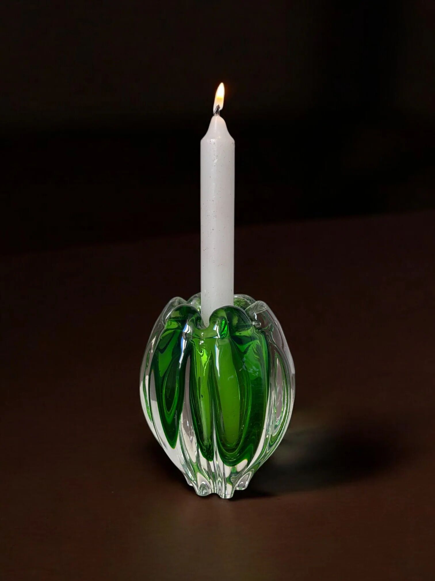 Sommerso green candle holder by Flavio Poli for Seguso, Murano glass, Italy, 1970s