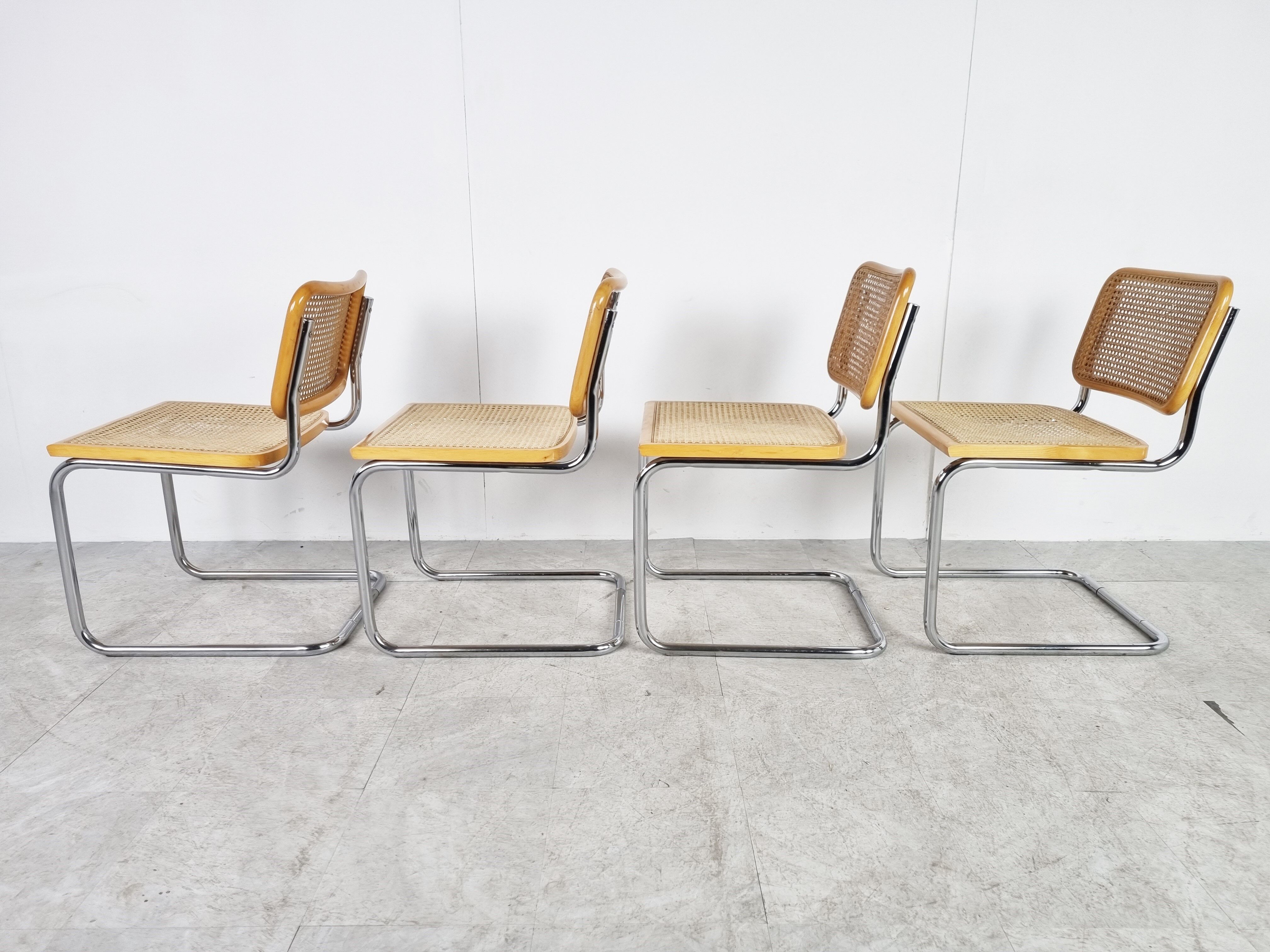 Set of 4 vintage Marcel Breuer Cesca chairs, made in italy, 1970s