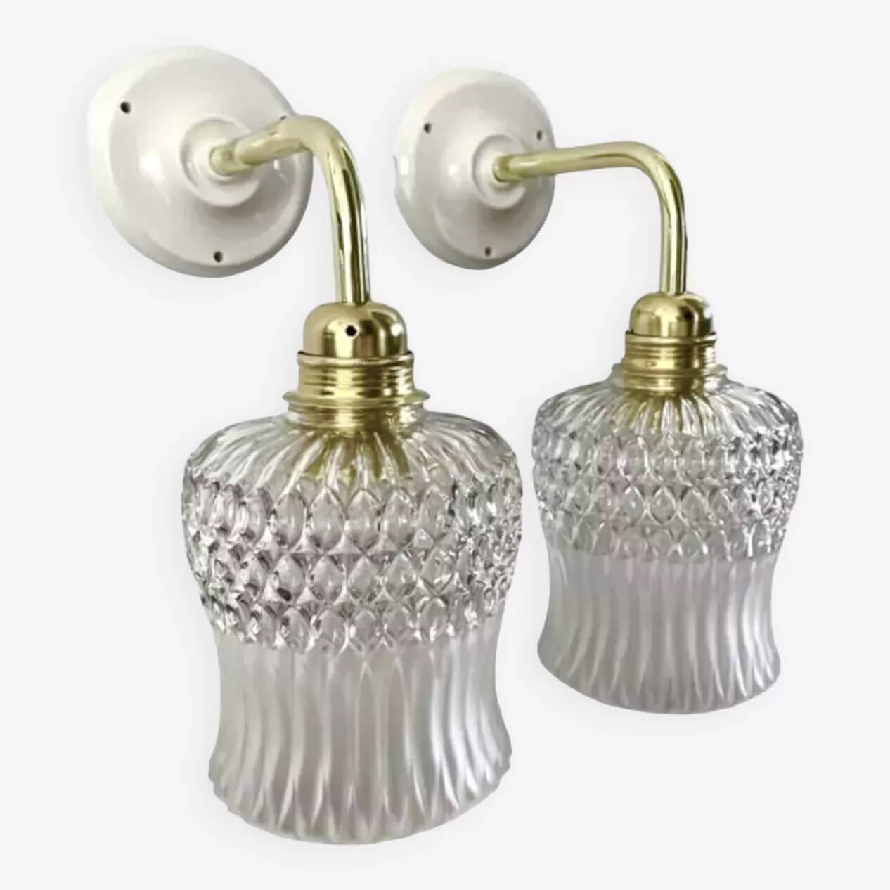 Pair of glass and ceramic wall lights