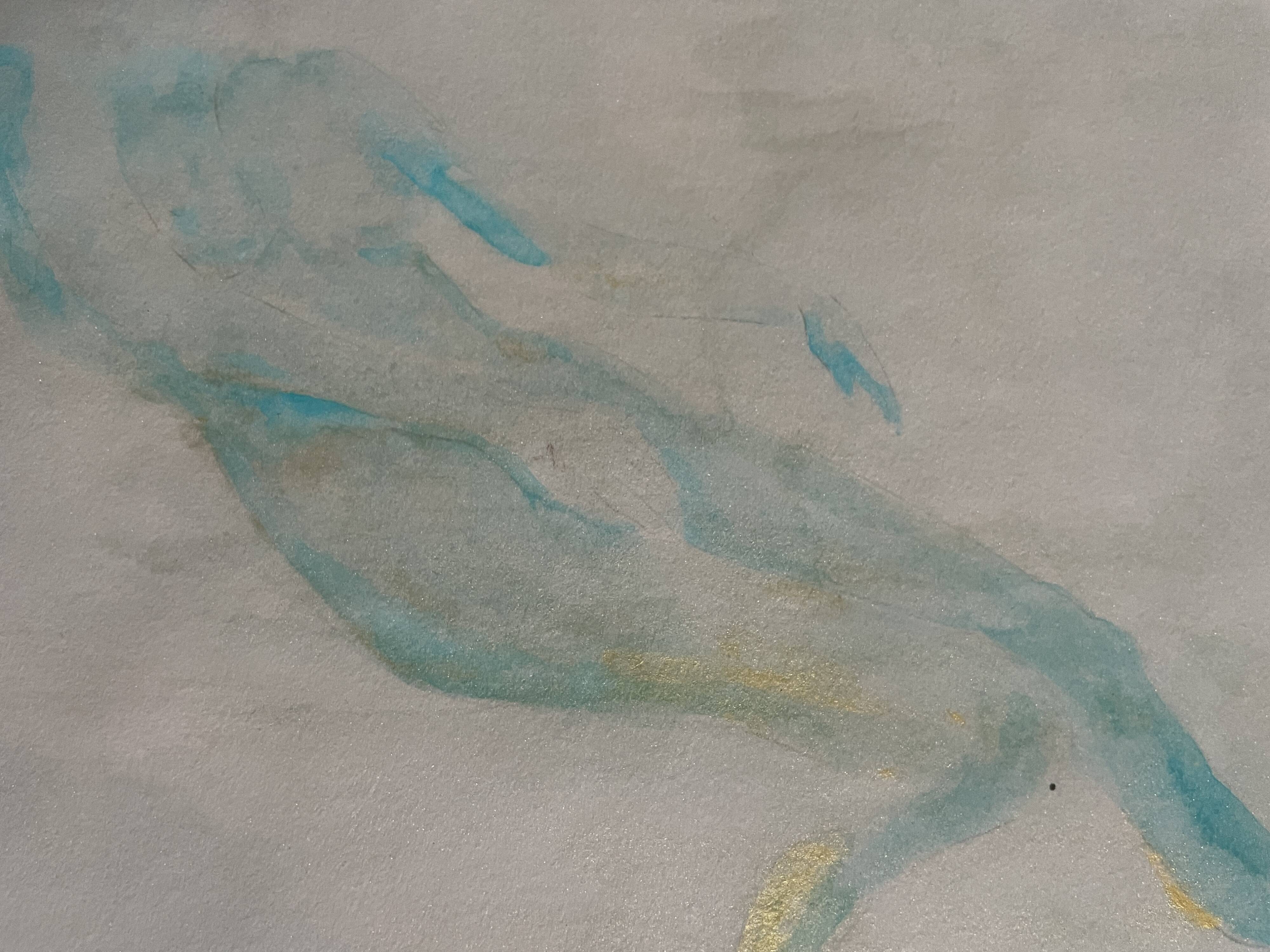 Tableau signé aquarelle monochrome « étude femme allongée »
