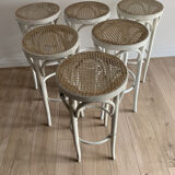 Set of 6 vintage bistro stools cannés white