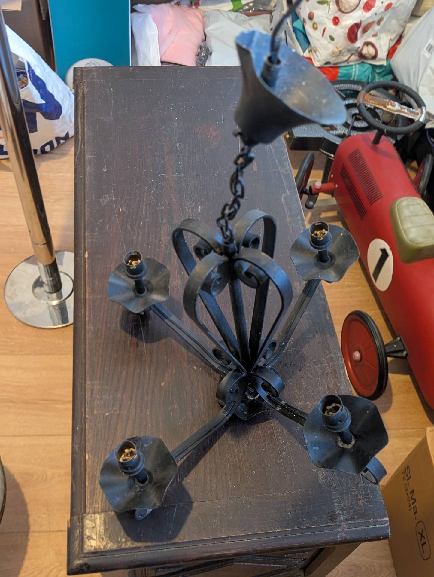Black Vintage Wrought Iron 4 Light Chandelier - Spanish / Medieval Style