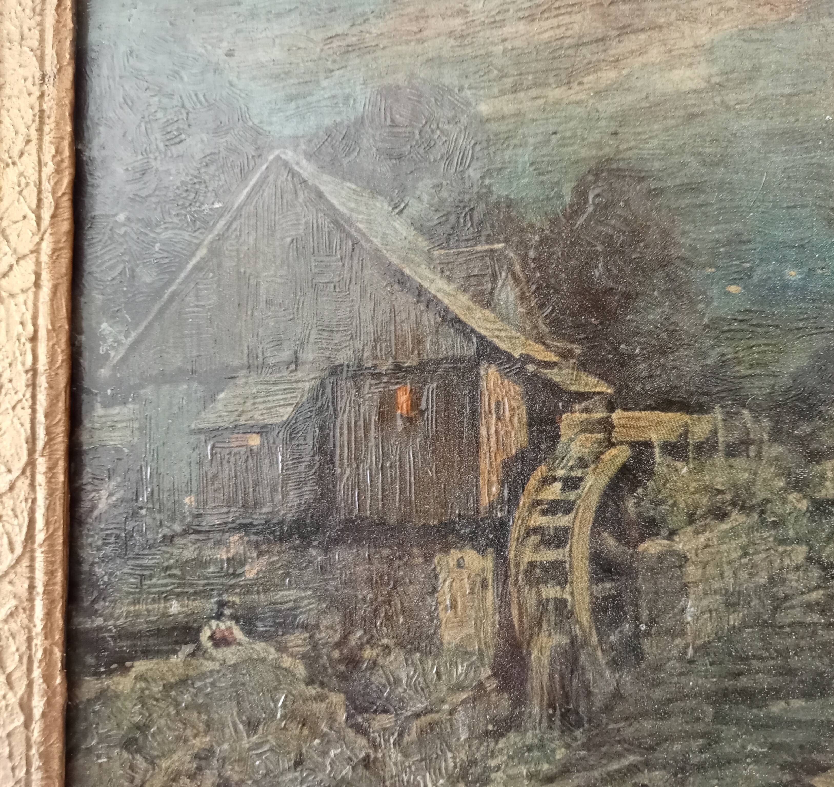 Old small format oil painting on board 19th century