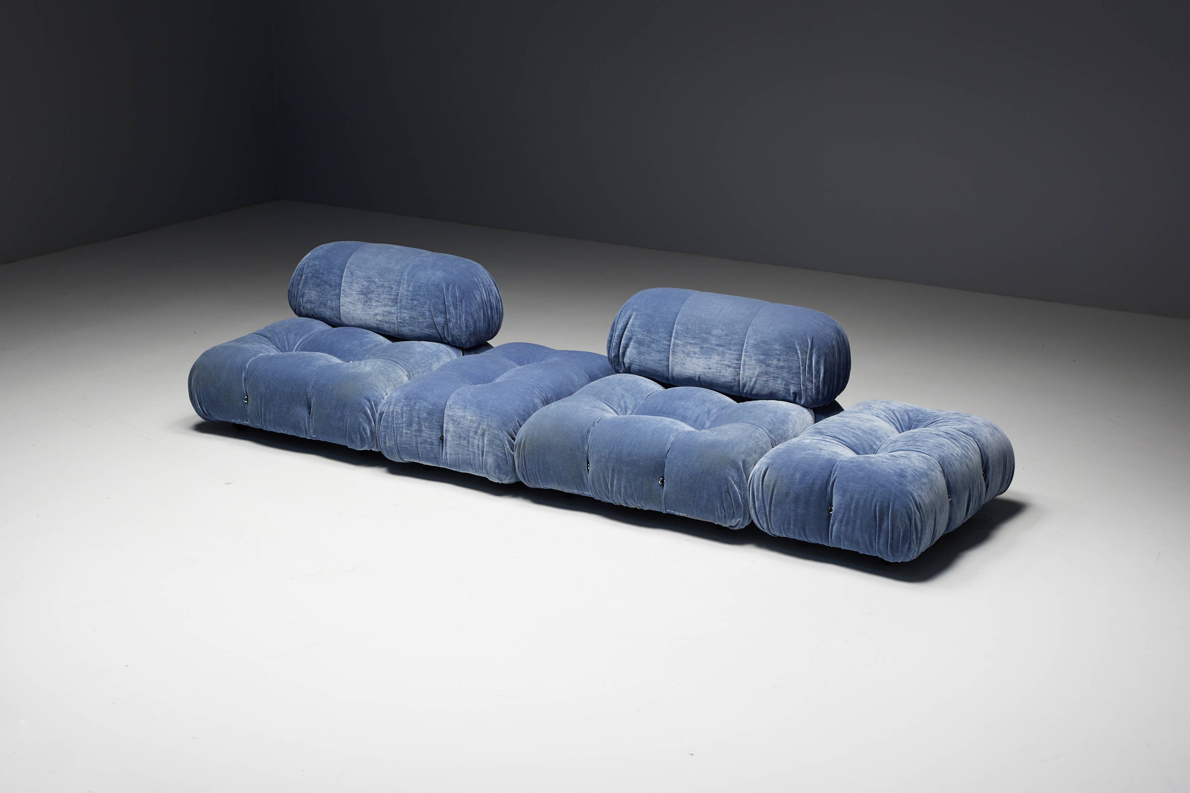 Blue Velvet Camaleonda Sofa by Mario Bellini for B&B Italia, Italy, 1970s