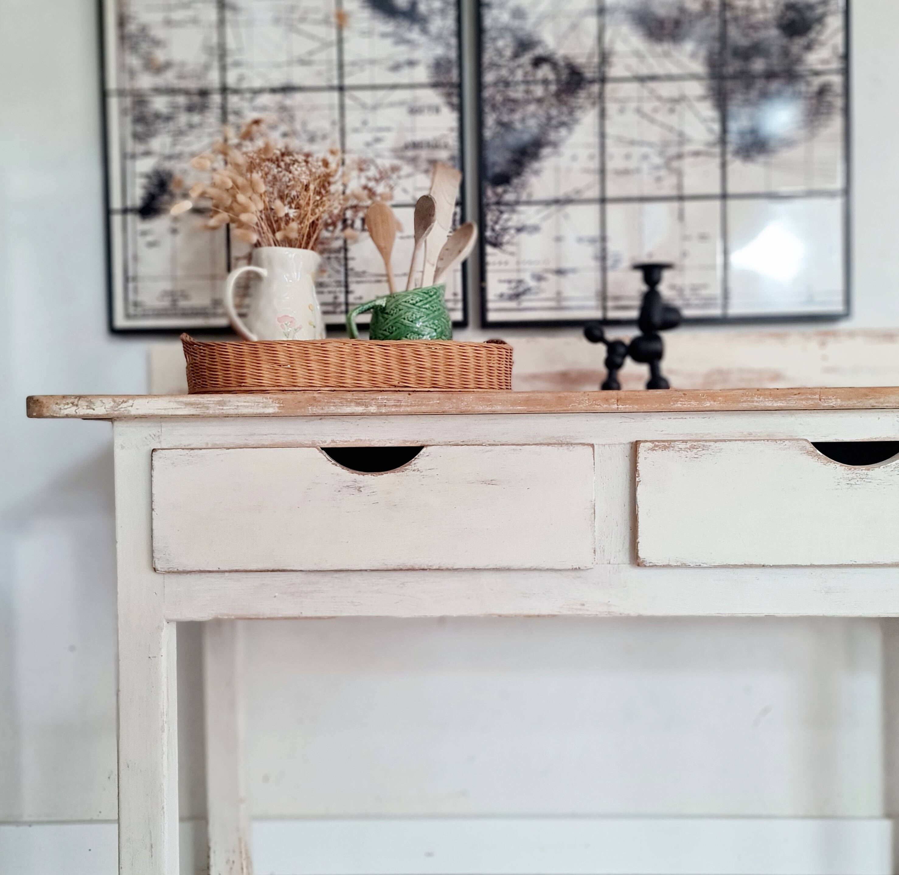 Antique counter, wooden work table.