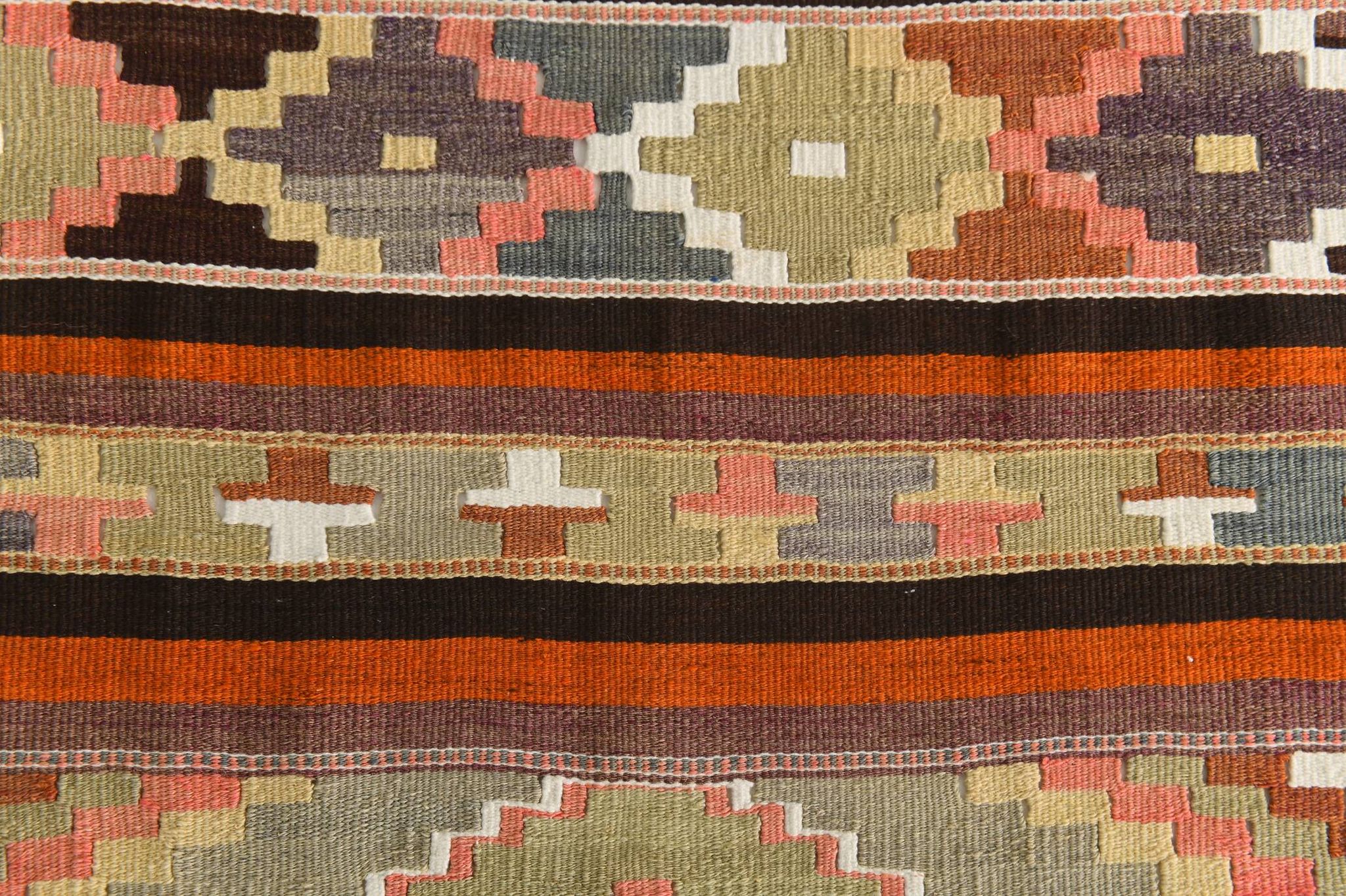 Pink & Brown Turkish Vintage Kilim Runner Rug, 77x387Cm