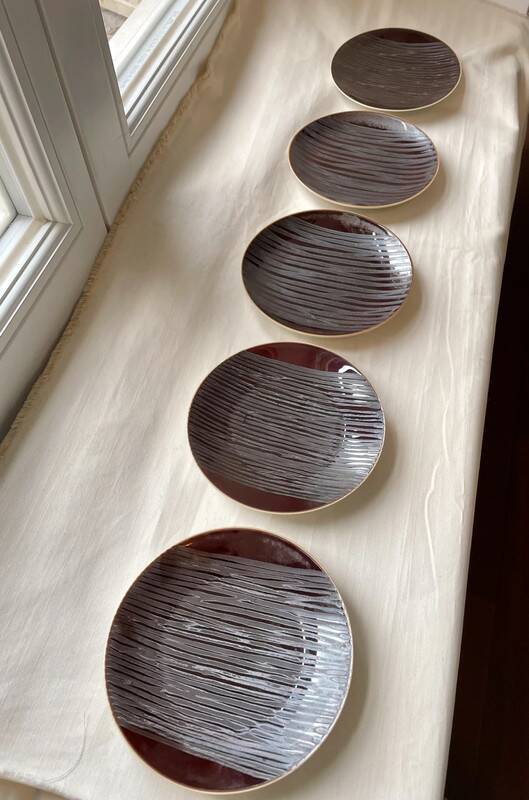 5 bread plates 16 cm vintage chrome yellow